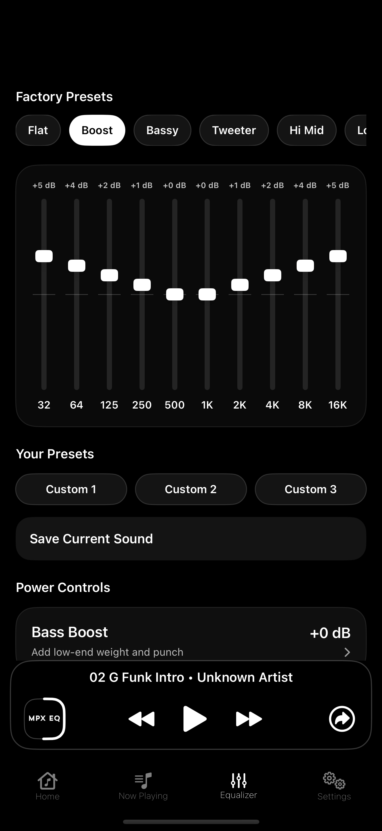 MPX EQ equalizer screen dark mode