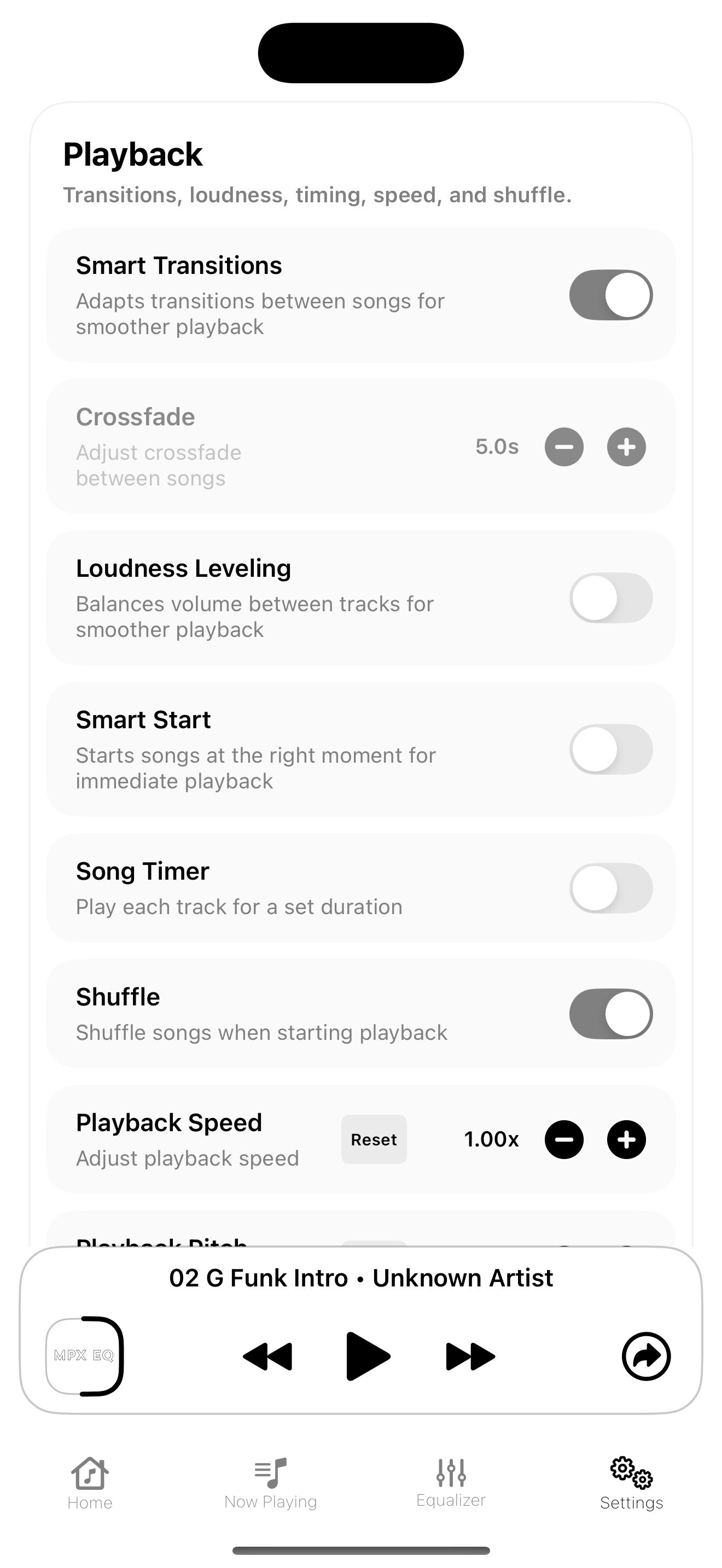 MPX EQ browse screen dark mode