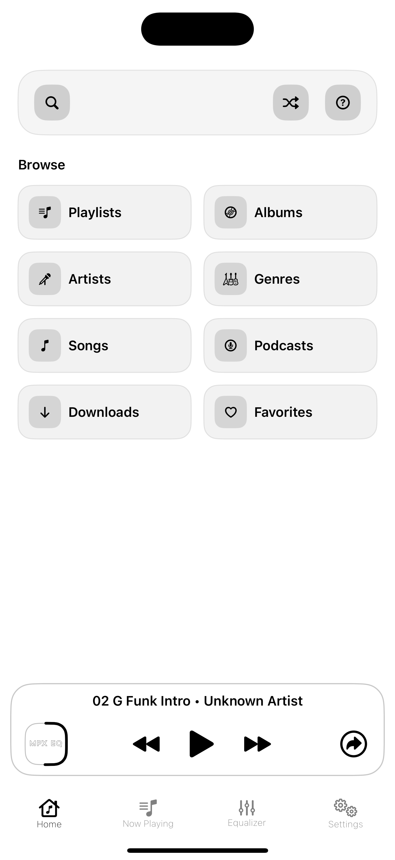 MPX EQ playback settings screen